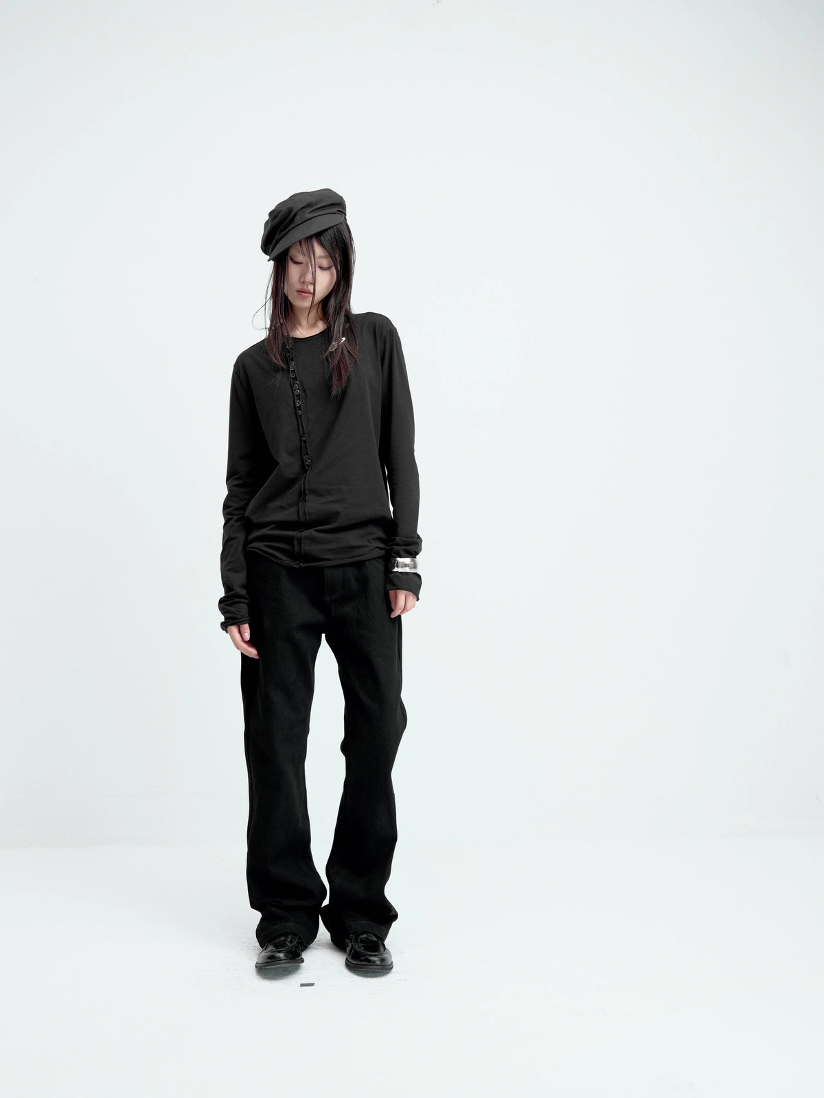 ASYMMETRICAL BUTTON-UP COTTON TOP