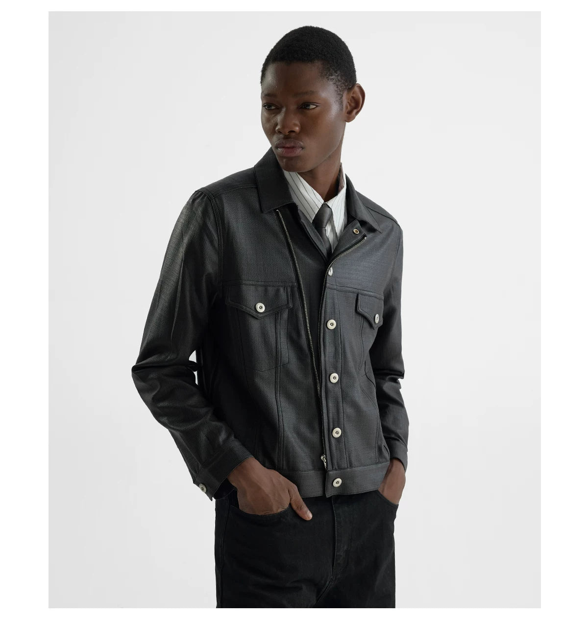 COATED TYPE THREE BIKER JACKET ブラック