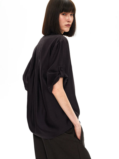 GLOSSY SILK PLEAT SHIRT