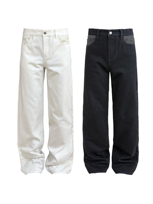 LEATHER-TRIM SLIM JEANS