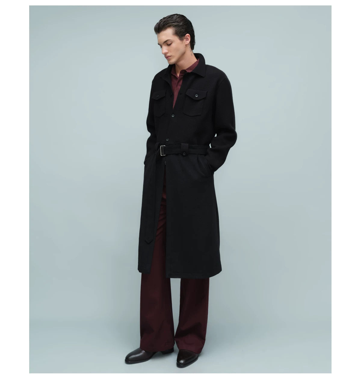 KNIT PANEL LONG COAT ブラック