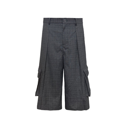 PLAID PLEATED WORK SHORTS
