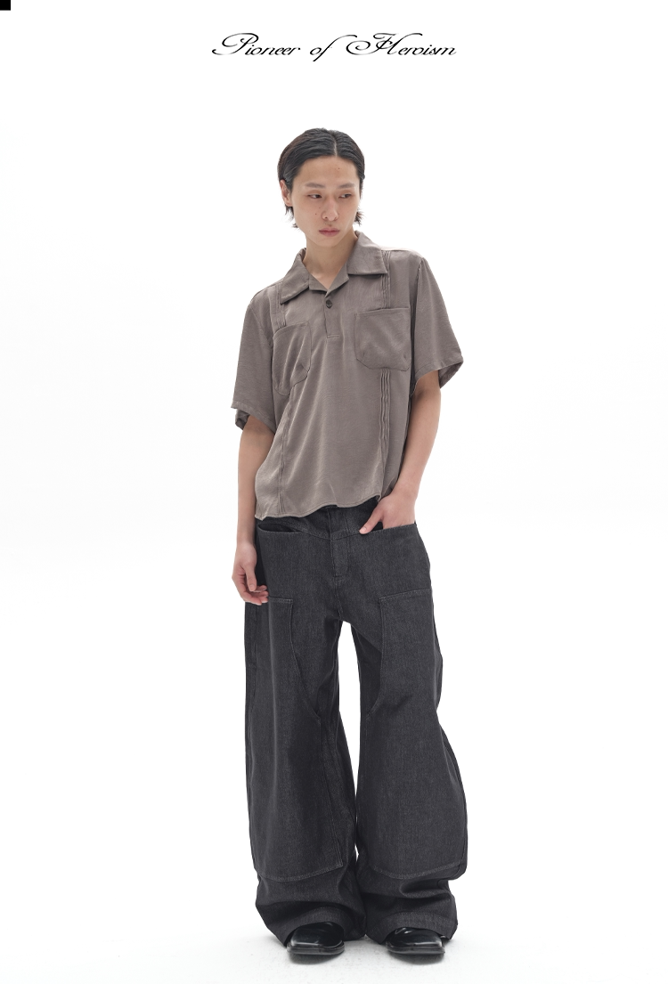 LIGHT GRAY PLEATED POLO SHIRT