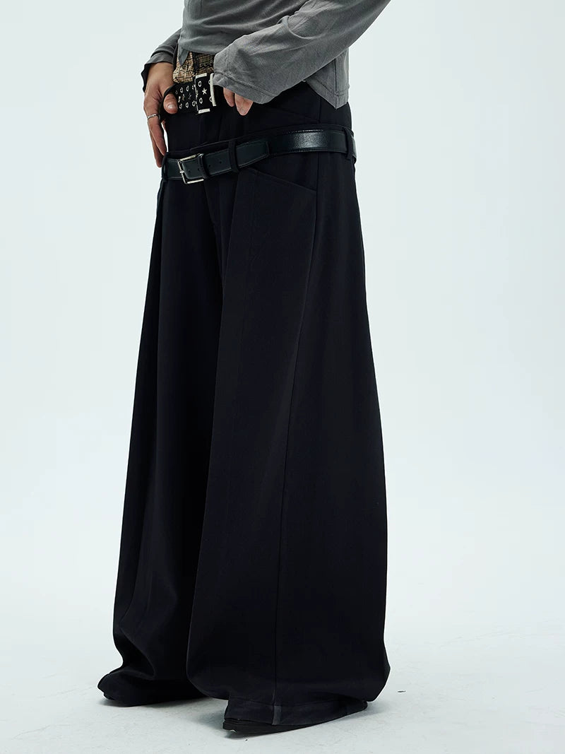 DOUBLE BELTED DRAPED PANTS