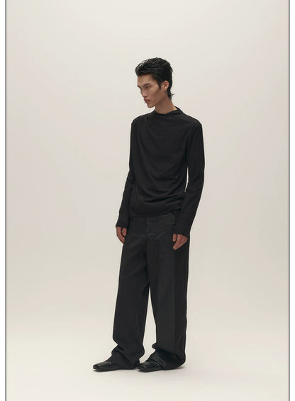 PLEATED HIGH NECK LONG SLEEVE