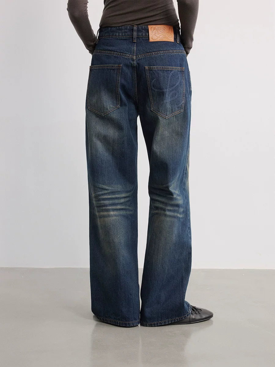 RETRO TWO-TONE STRAIGHT-LEG JEANS
