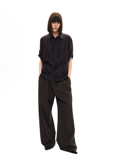 GLOSSY SILK PLEAT SHIRT