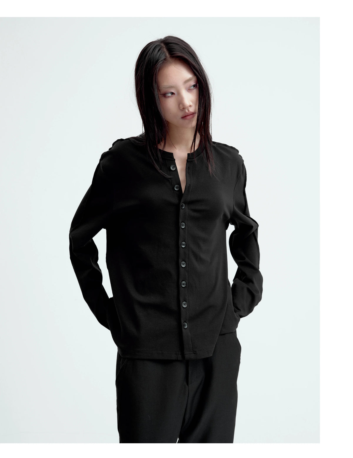 SATIN-TRIM LAYERED CARDIGAN
