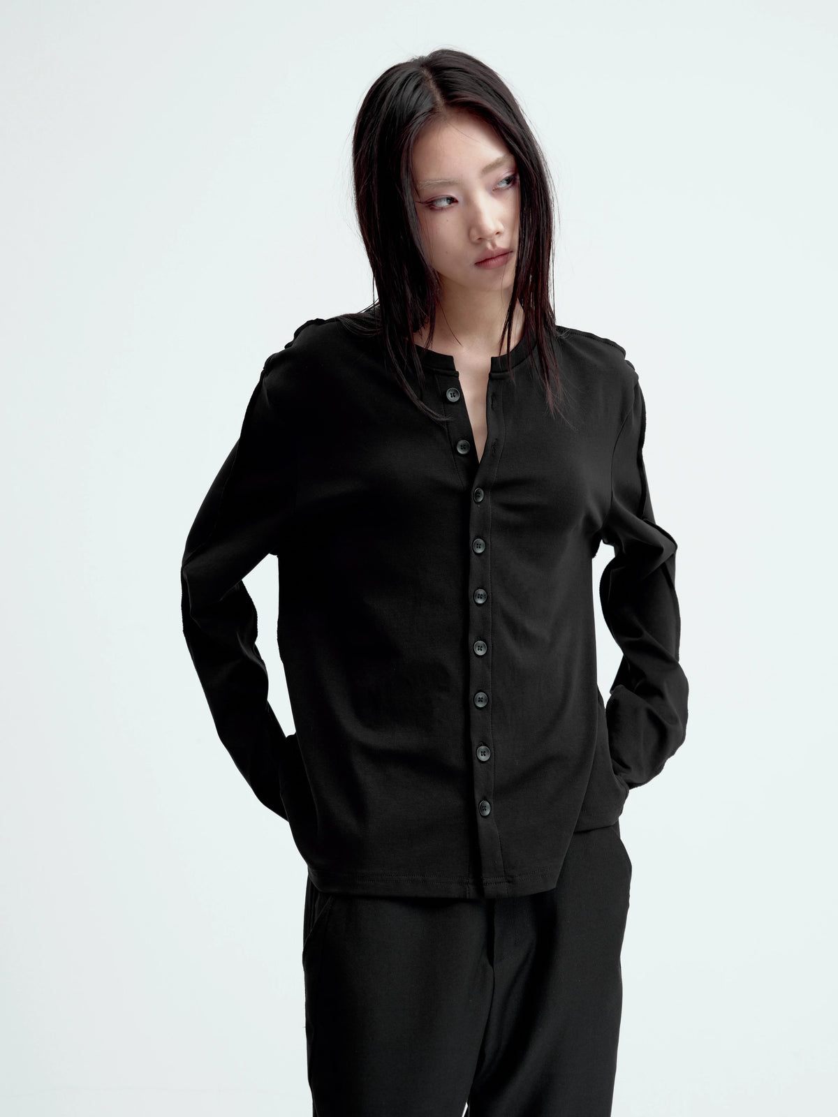 SATIN-TRIM LAYERED CARDIGAN
