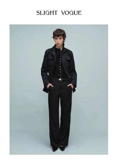 WOVEN WAIST STRAIGHT TROUSERS ブラック