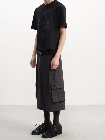 PLAID PLEATED WORK SHORTS
