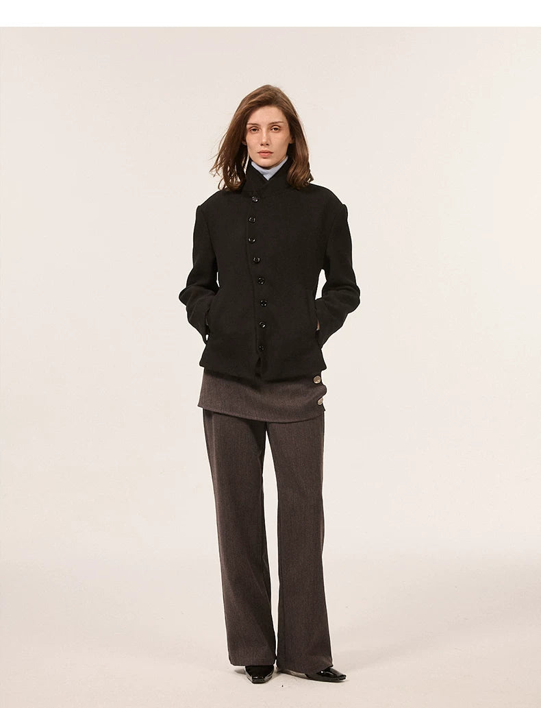 CURVED BUTTON WOOL BLEND JACKET 8