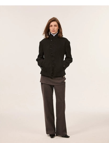 CURVED BUTTON WOOL BLEND JACKET 8