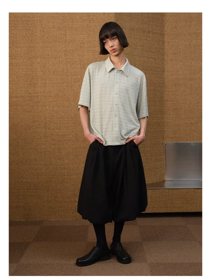 LEAF PATTERNED PLEATED PANTS