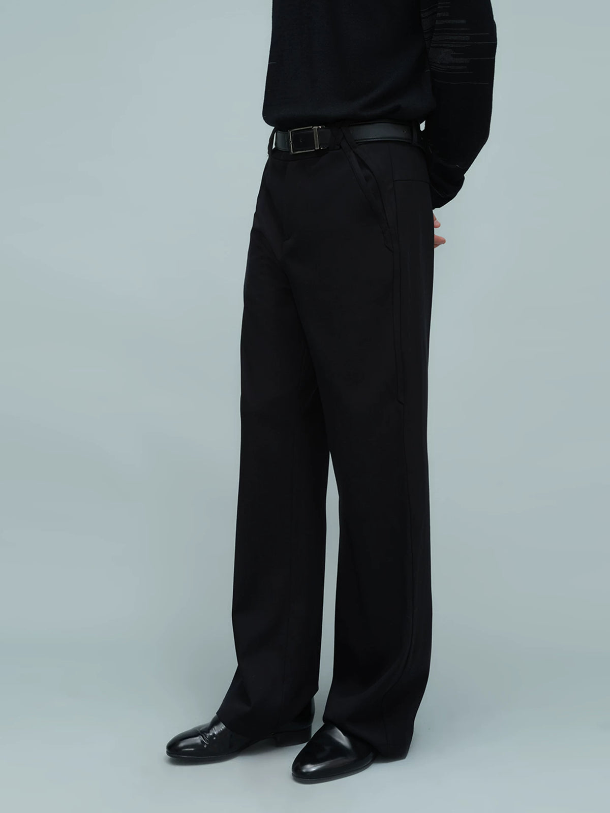 WOVEN WAIST STRAIGHT TROUSERS ブラック