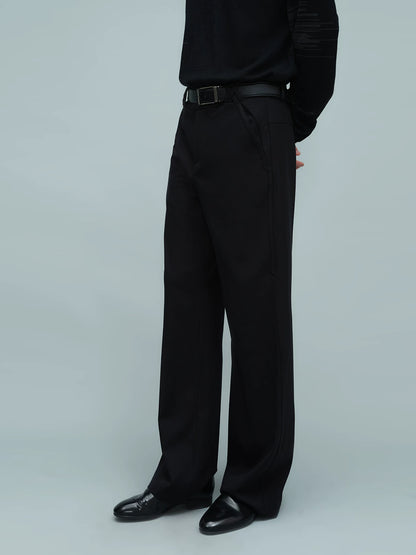 WOVEN WAIST STRAIGHT TROUSERS ブラック