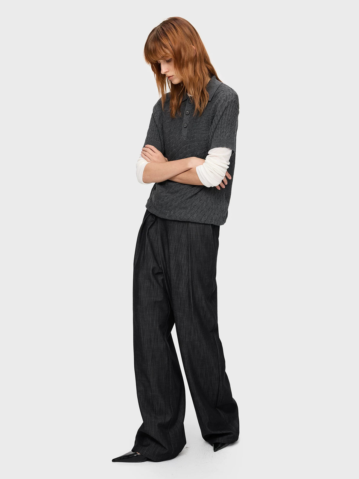 DENIM LOOK SLUB STRAIGHT TROUSERS 24