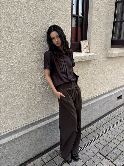 GLOSSY SILK PLEAT SHIRT
