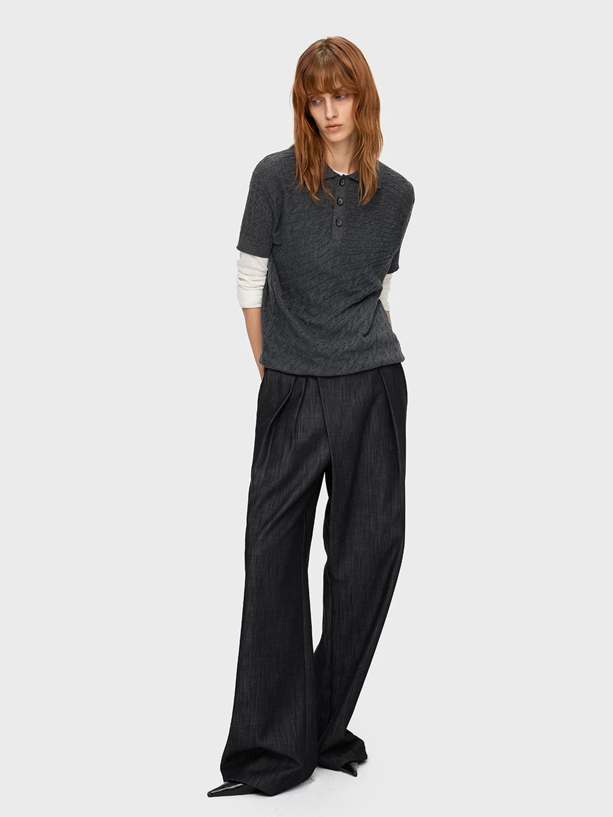 DENIM LOOK SLUB STRAIGHT TROUSERS 2