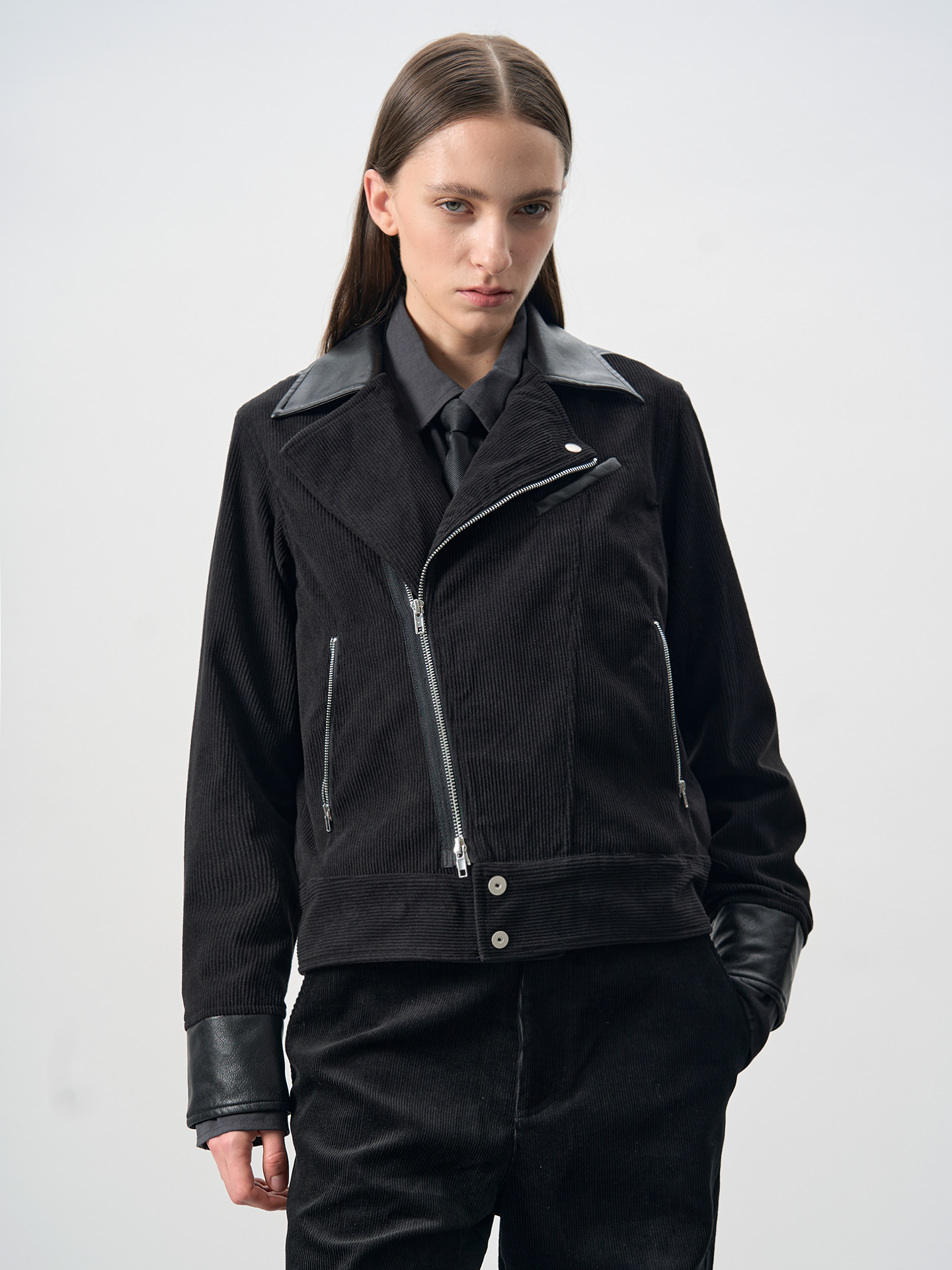 PATCHWORK CORDUROY BIKER JACKET
