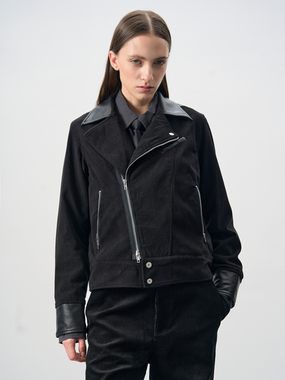 PATCHWORK CORDUROY BIKER JACKET