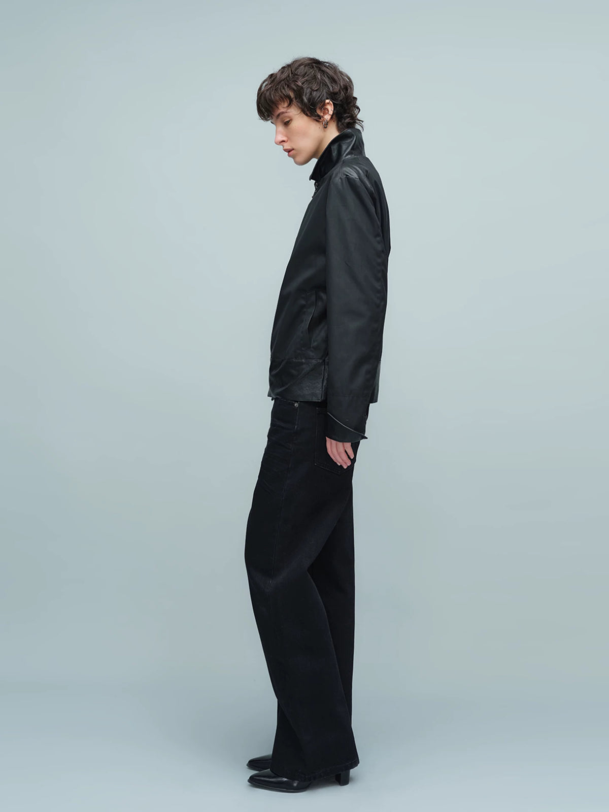 WAXED BUCKLE HEM JACKET ブラック