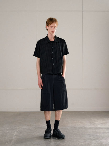 CHECKERED MESH HALF-PLACKET SHIRT