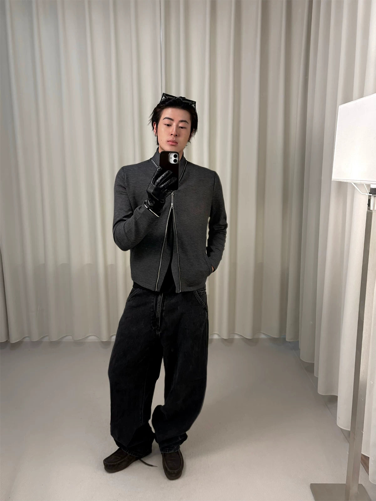 SHAWL COLLAR ZIP CARDIGAN グレー