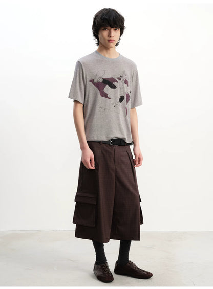PLAID PLEATED WORK SHORTS