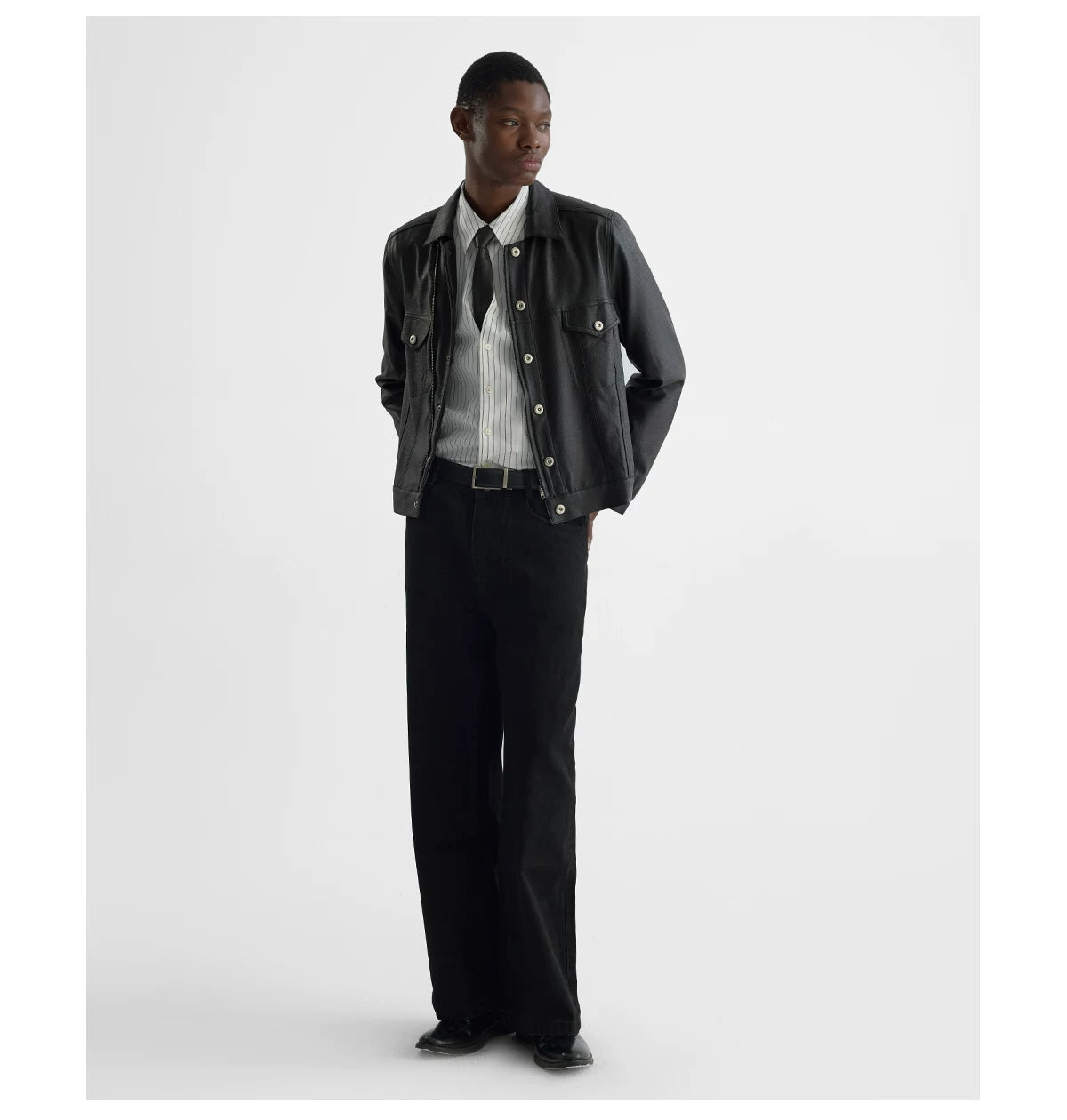 COATED TYPE THREE BIKER JACKET ブラック