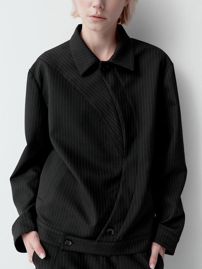 ASYMMETRICAL STRIPED CROPPED JACKET