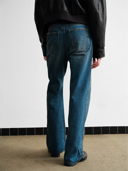 AGED BLUE STRAIGHT LEG JEANS