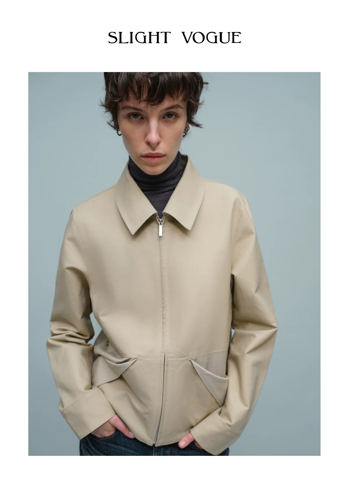 FOLD POCKET SHORT JACKET ライトカーキ