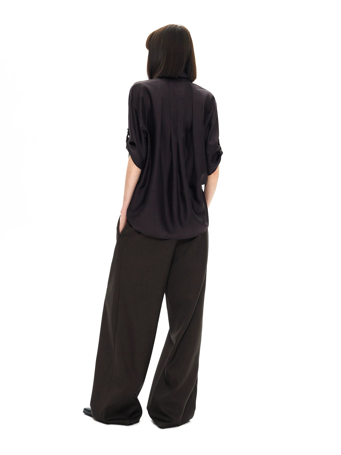GLOSSY SILK PLEAT SHIRT