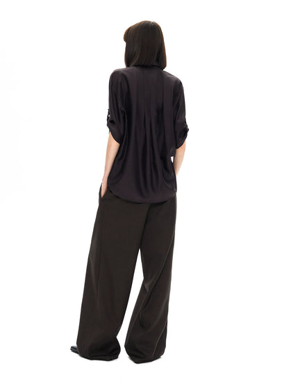 GLOSSY SILK PLEAT SHIRT