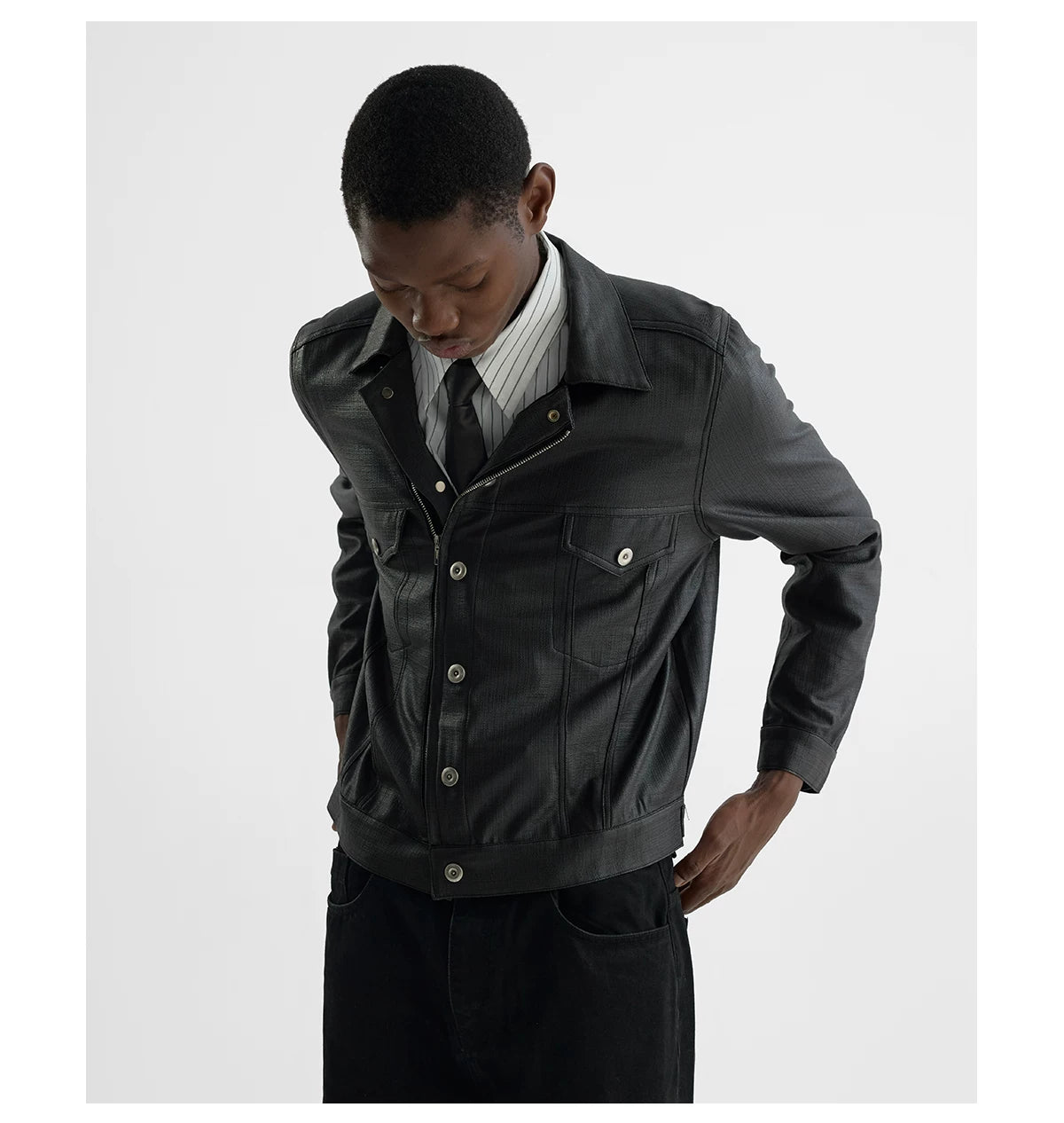 COATED TYPE THREE BIKER JACKET ブラック