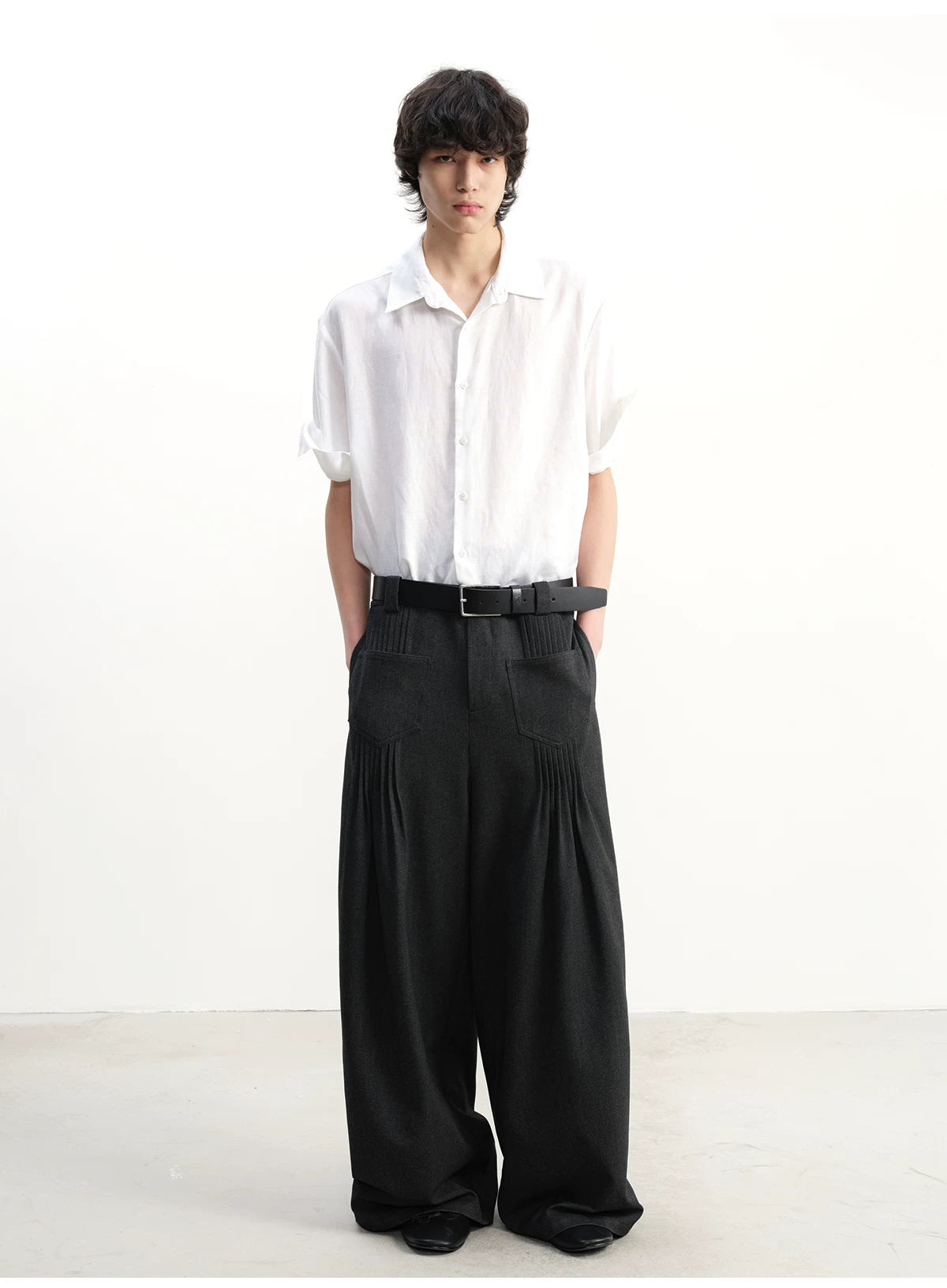 PLEATED WIDE LEG CASUAL PANTS
