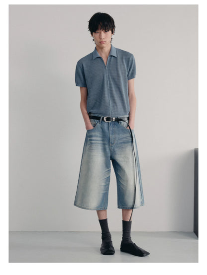 ICE BLUE PLEATED SHORTS