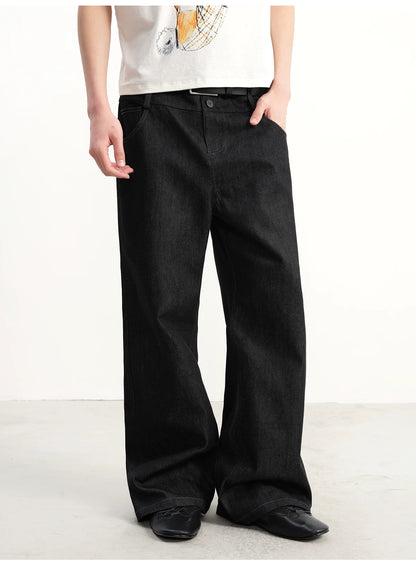DOUBLE-WAISTED RAW DENIM PANTS
