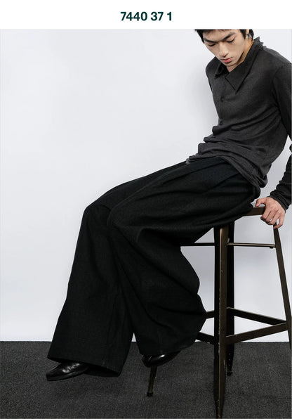 WIDE-WEAVE DENIM PANTS WITH PLEATS