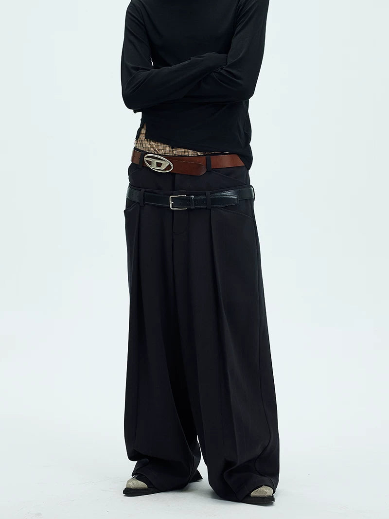 DOUBLE BELTED DRAPED PANTS