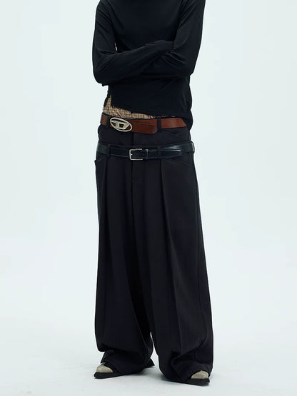 DOUBLE BELTED DRAPED PANTS