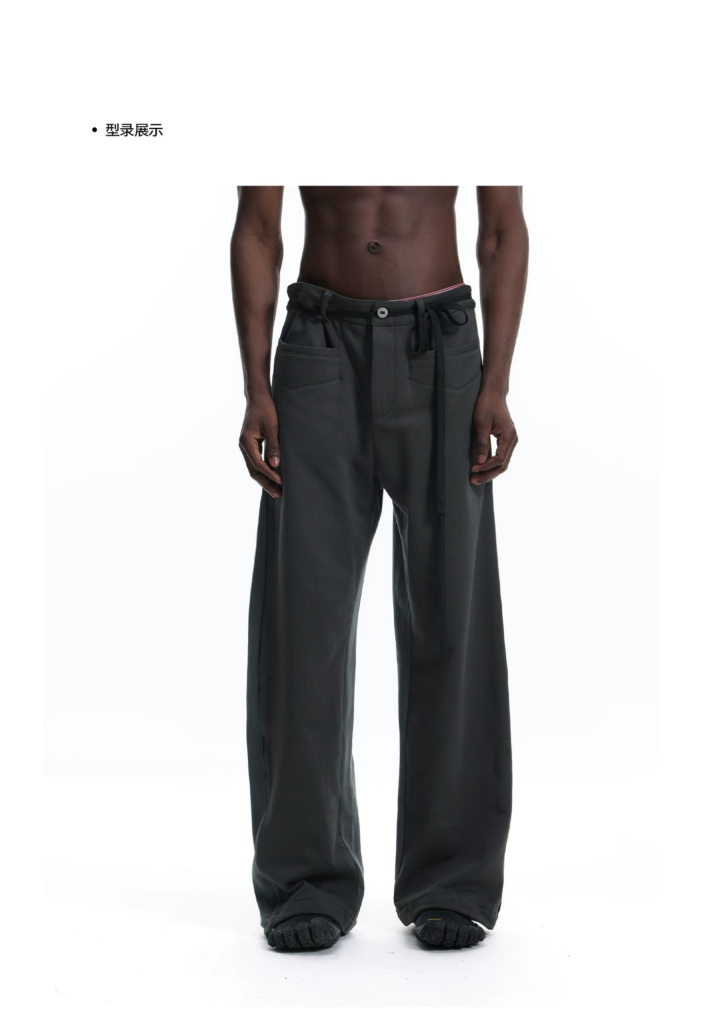 PATCHWORK SWEATPANTS WITH LEATHER CORDS