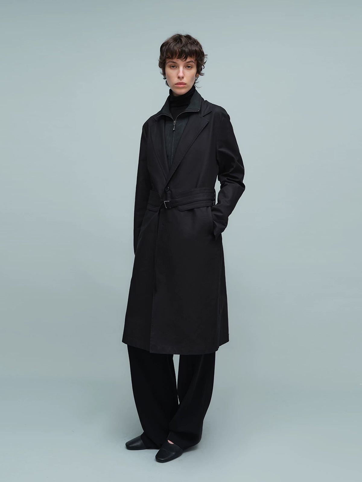 LAYERED BELTED TRENCH COAT ブラック