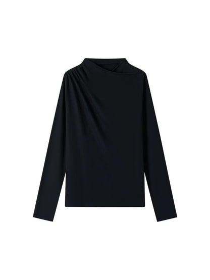 PLEATED HIGH NECK LONG SLEEVE
