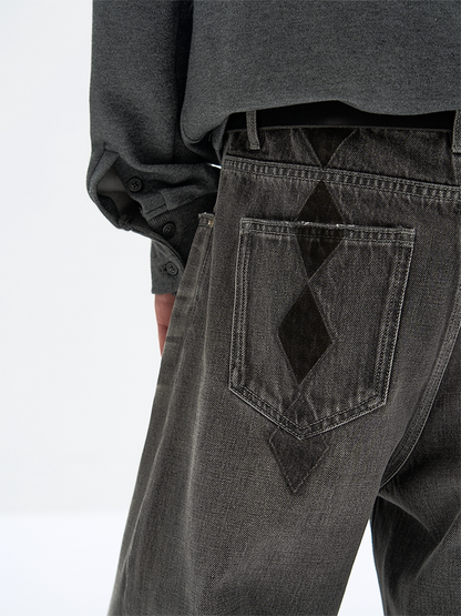 WASHED GRAY RIBBED DENIM PANTS