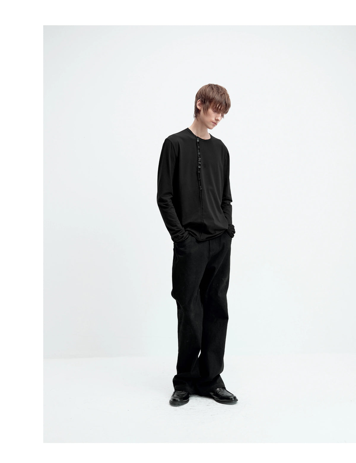 ASYMMETRICAL BUTTON-UP COTTON TOP