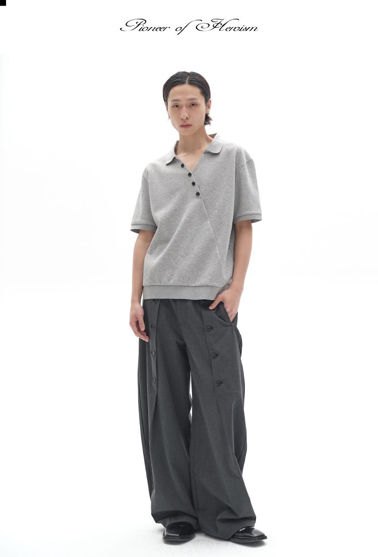 CHIC MISPLACED BUTTON POLO SHIRT