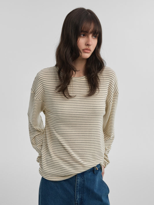 BRUSHED STRIPE LONG SLEEVE TOP 1