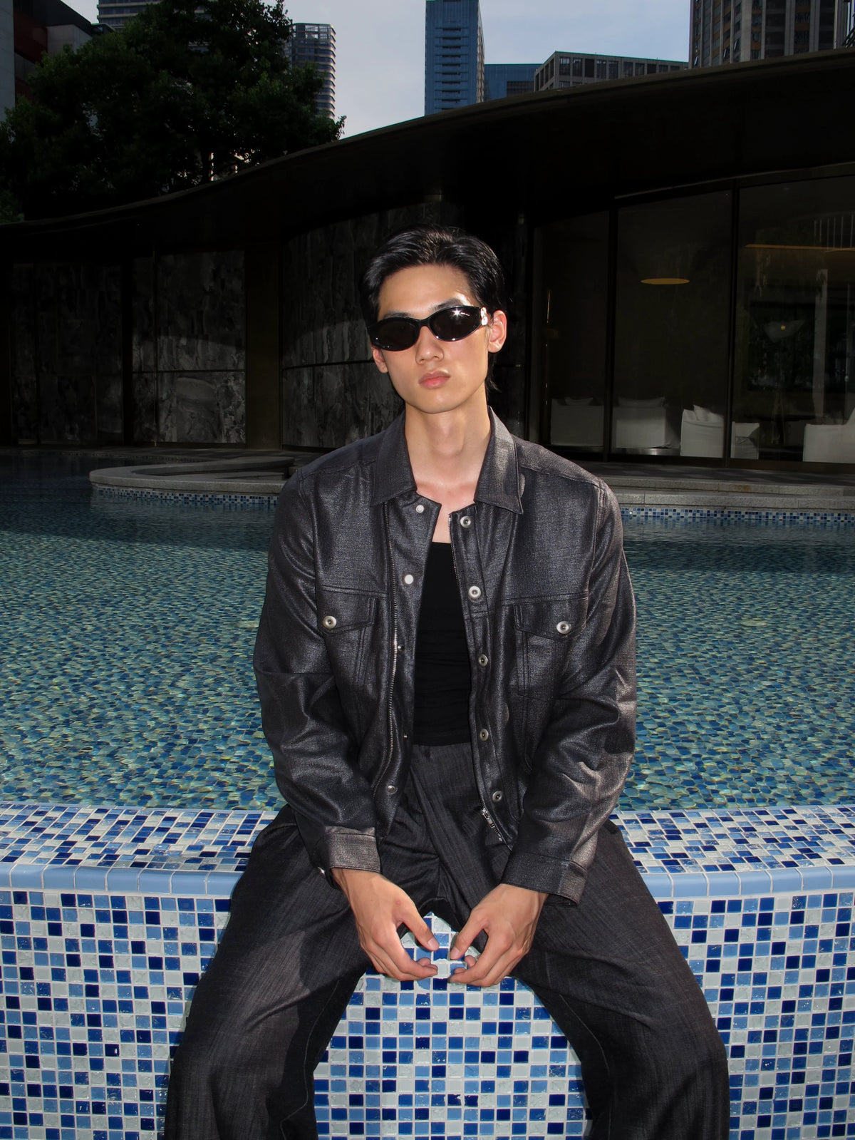 COATED TYPE THREE BIKER JACKET ブラック